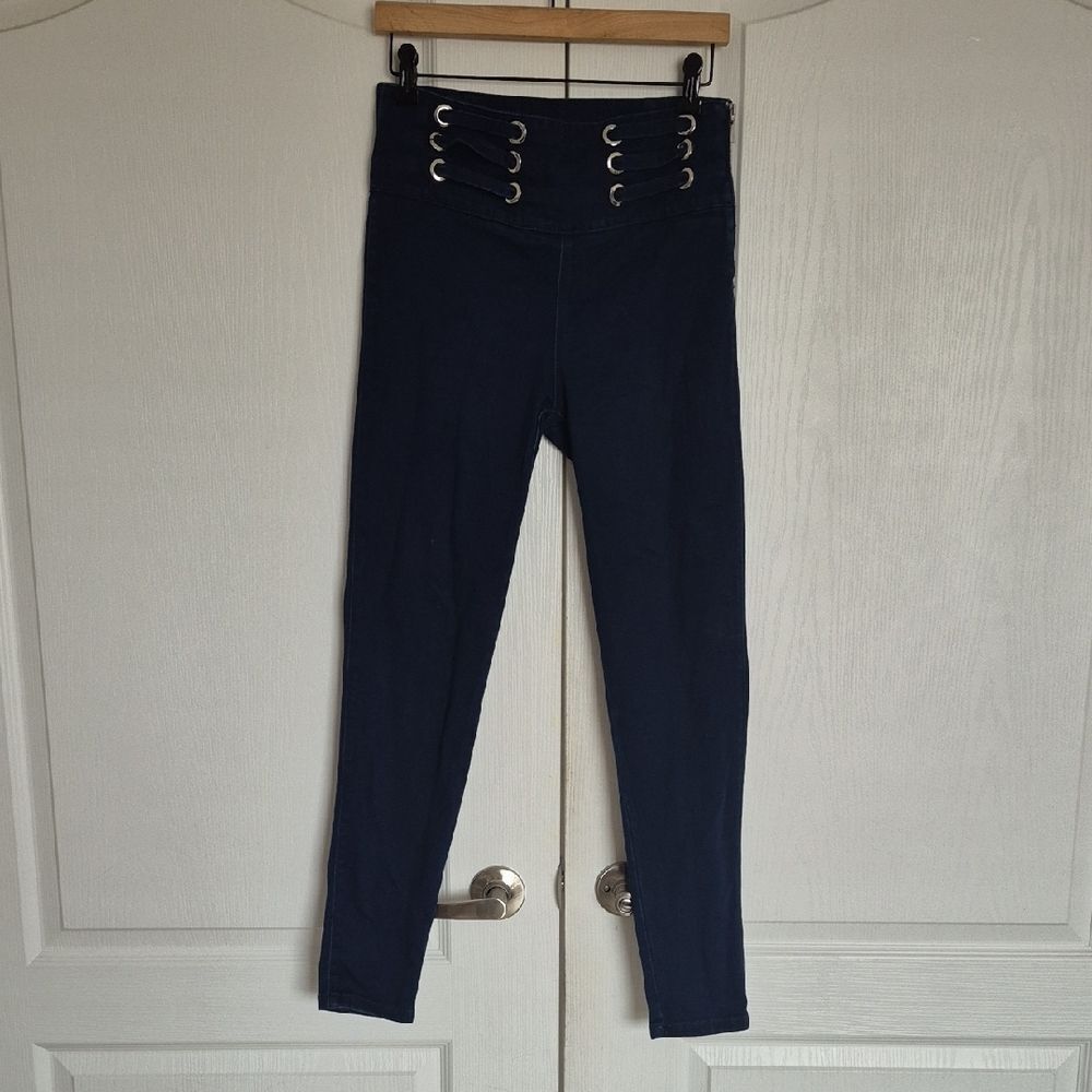 Studio F High- Rise Navy Women's Jeans with Eyelet Detail